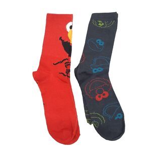 Sesame Street Elmo TV Cartoon 2 Pair Socks Adult Men Crew Size 6-12 NWOT